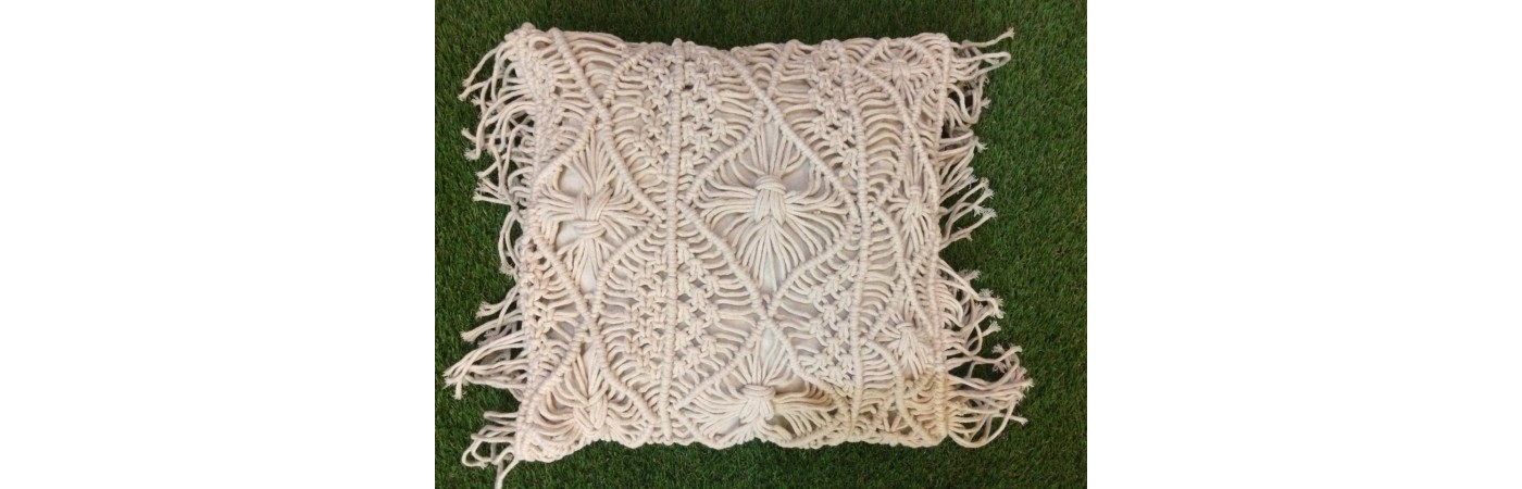 Hand made macrame cushion cover with frills 